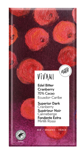 Vivani Chocolade puur cranberry 70% Santo Domingo bio 100g